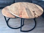 3 ronde mango houten salontafels, Rond, Ophalen of Verzenden, Zo goed als nieuw, 50 tot 100 cm
