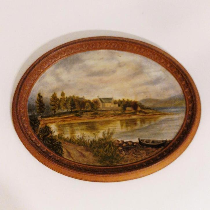 Oud schilderij op terracotta ondergrond  victoriaans, Antiek en Kunst, Antiek | Wandborden en Tegels, Ophalen of Verzenden