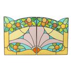 Art Deco Glasraam Set van 2 Panelen Kleurrijk Bloemen 82cm, Ophalen of Verzenden