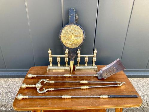 Antiek Haardset | Messing + Gietijzer, Antiek en Kunst, Antiek | Woonaccessoires, Ophalen of Verzenden