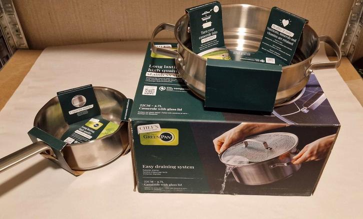 Set Ah greenpan green pan pannen pannenset kookpan steelpan, Huis en Inrichting, Keuken | Potten en Pannen, Nieuw, Kookpan of Snelkookpan