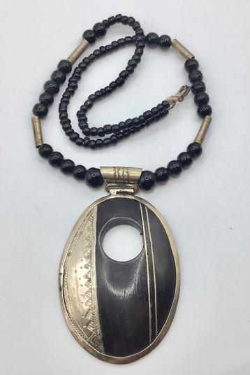 Vintage Tuareg touareg ketting Ebbenhout zilver Onyx groot beschikbaar voor biedingen