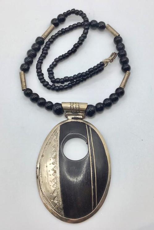 Vintage Tuareg touareg ketting Ebbenhout zilver Onyx groot, Sieraden, Tassen en Uiterlijk, Antieke sieraden, Ketting, Zilver, Verzenden