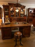 Partnerdesk eiken bureau met blokjesmotief bovenblad, Antiek en Kunst, Ophalen of Verzenden