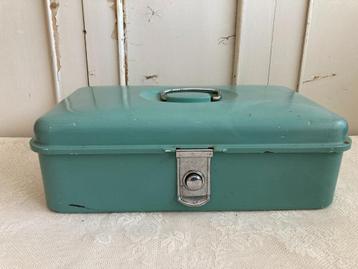 Brocante emaille broodtrommeltje - broodtrommel / mintgroen beschikbaar voor biedingen