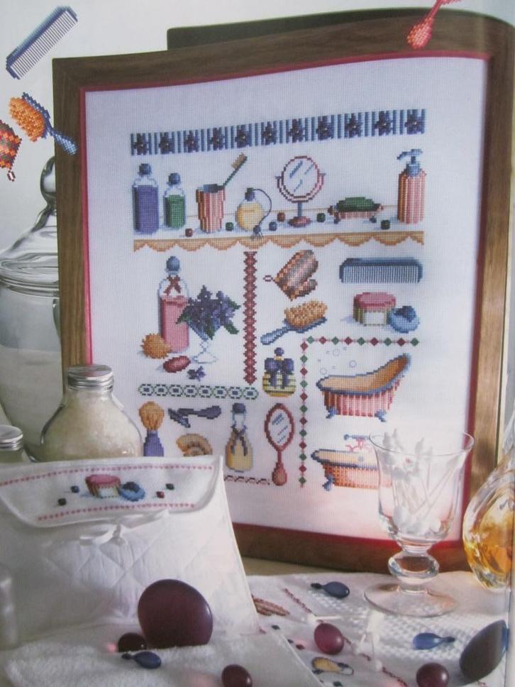 Borduur telpatroon Klassieke badkamer accessoires, Hobby en Vrije tijd, Borduren en Borduurmachines, Nieuw, Patroon, Handborduren