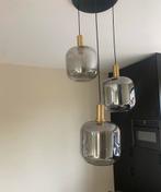Design hanglamp zwart met goud met smoke glas 3-lichts, Ophalen of Verzenden, Zo goed als nieuw, Glas