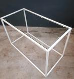 Metalen bijzettafel salon tafel wit metaal glas, 50 tot 100 cm, Ophalen of Verzenden, Zo goed als nieuw, Glas