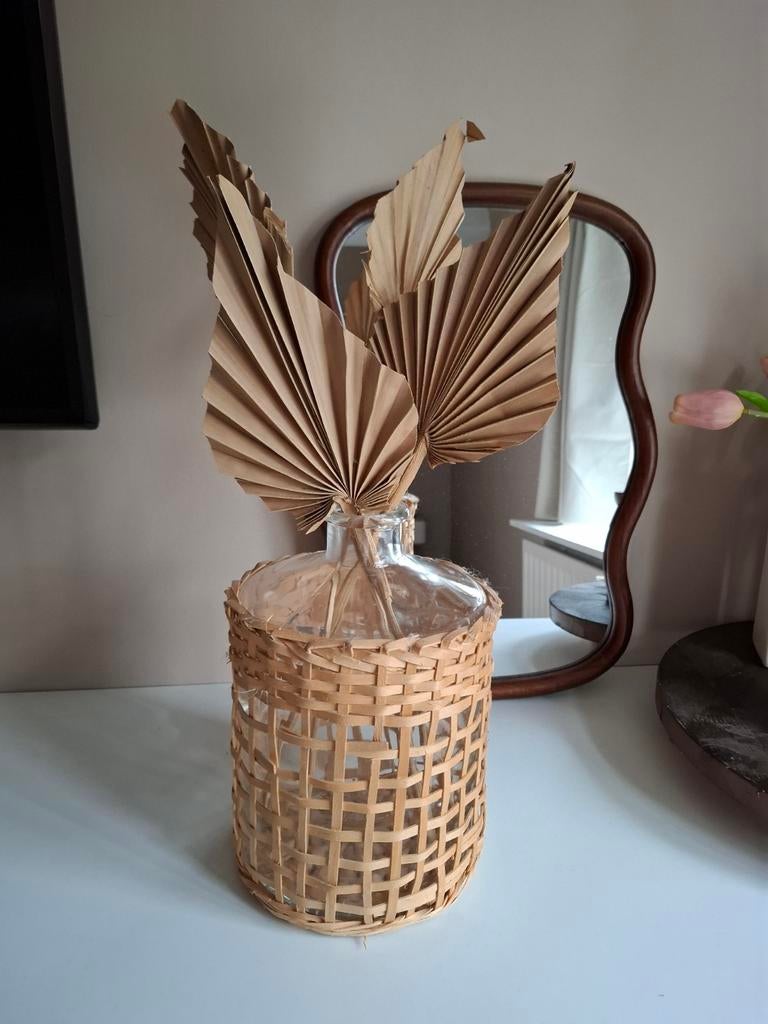 Rotan vaas met pluimen - decoratief en sfeervol, Ophalen, Overige kleuren, Minder dan 50 cm, Glas