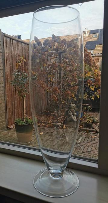 Hoge glazen vaas op voet

 beschikbaar voor biedingen