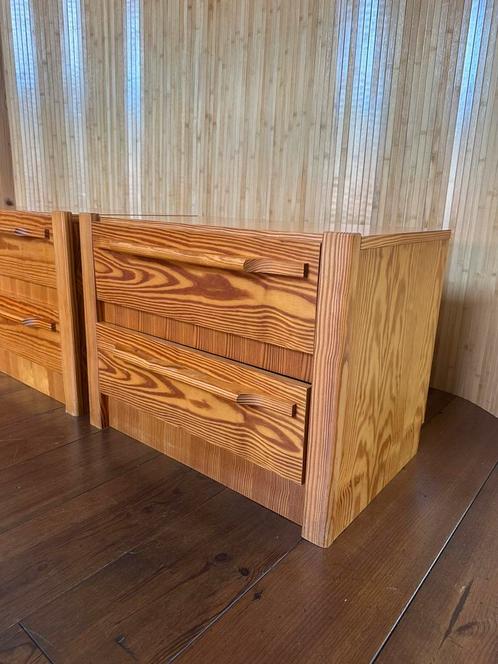 Set/2 Vintage Grenen Nachtkastjes / Ladekastjes, Huis en Inrichting, Slaapkamer | Nachtkastjes, Gebruikt, Hout, Ophalen