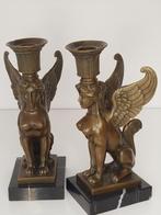 2 bronzen kandelaars in de vorm van een sfinx, Ophalen of Verzenden, Koper of Brons