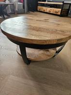 Mangohout salontafel met metalen frame 65 cm diameter, Huis en Inrichting, Tafels | Salontafels, 50 tot 100 cm, Rond, Zo goed als nieuw