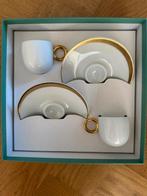 Bernardaud espresso kopjes Limoges wit/goud in gift box, Ophalen, Zo goed als nieuw, Porselein, Kop en/of schotel