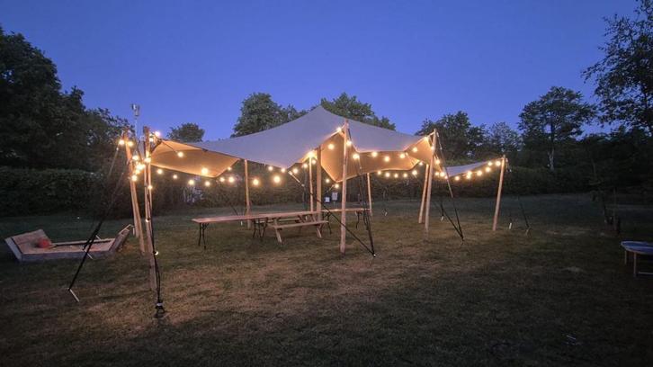Stretchtent 6x10 meter TE HUUR, Hobby en Vrije tijd, Feestartikelen | Verhuur, Zo goed als nieuw, Overige, Ophalen