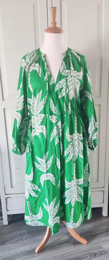 H&M lange groene jurk maat L katoen wijdvallend, Kleding | Dames, Jurken, Zo goed als nieuw, Maat 42/44 (L), Groen, Onder de knie