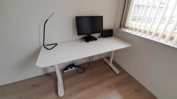Office desk, chair and lamp