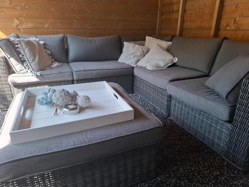 Loungeset, Tuin en Terras, Tuinsets en Loungesets, Gebruikt, Loungeset, Wicker, 5 zitplaatsen, Bank, Hocker, Stoel, Ophalen