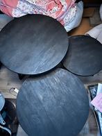 Set van 3 zwarte rond tafels, Huis en Inrichting, Tafels | Salontafels, 50 tot 100 cm, Rond, Ophalen of Verzenden, Zo goed als nieuw