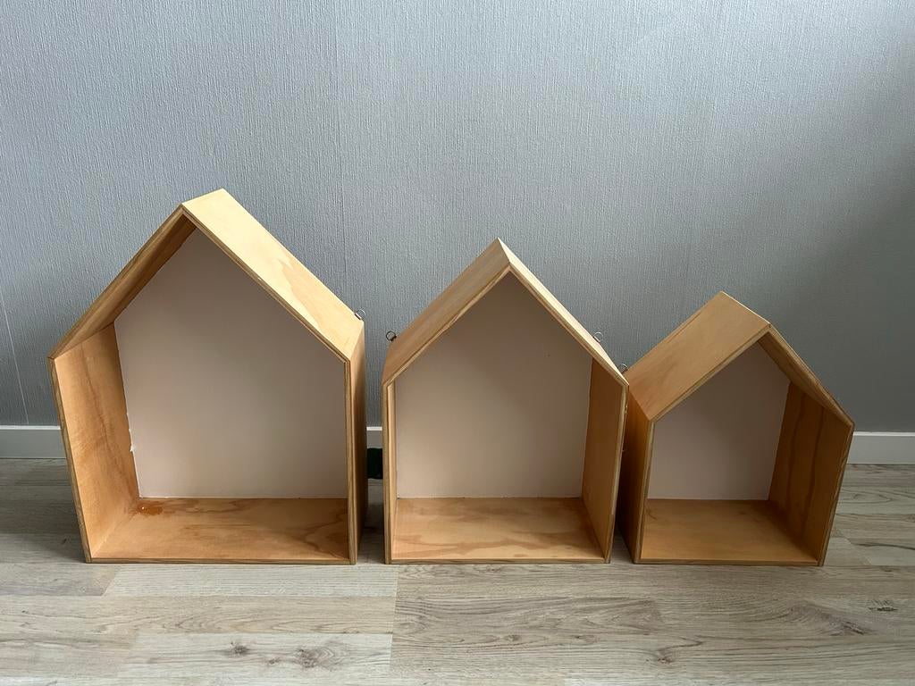 Houten huisjes boekenplank decoratie kinderkamer, Ophalen, Gebruikt, Wanddecoratie