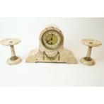 # Antiek franse marmer Mantel klok met 2 kandelaars, Antiek en Kunst, Ophalen