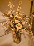Boeket zijde bloemen met vaas in aardetinten beige, Ophalen of Verzenden, Nieuw, Binnen