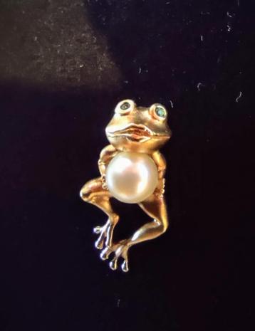 Steven Douglas parel & Tsavorite kikker hanger, 14 krt goud beschikbaar voor biedingen