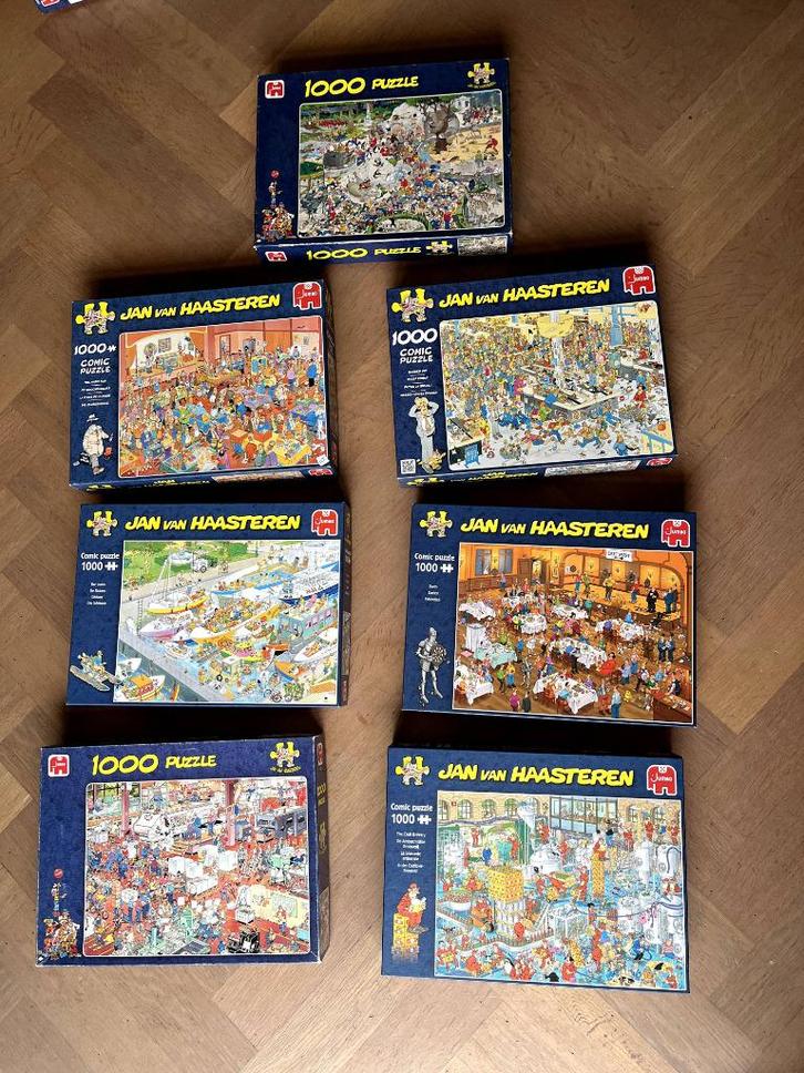 Jan van Haasteren 9 puzzels x 1000 stukjes, Hobby en Vrije tijd, Denksport en Puzzels, Zo goed als nieuw, Legpuzzel, 500 t/m 1500 stukjes