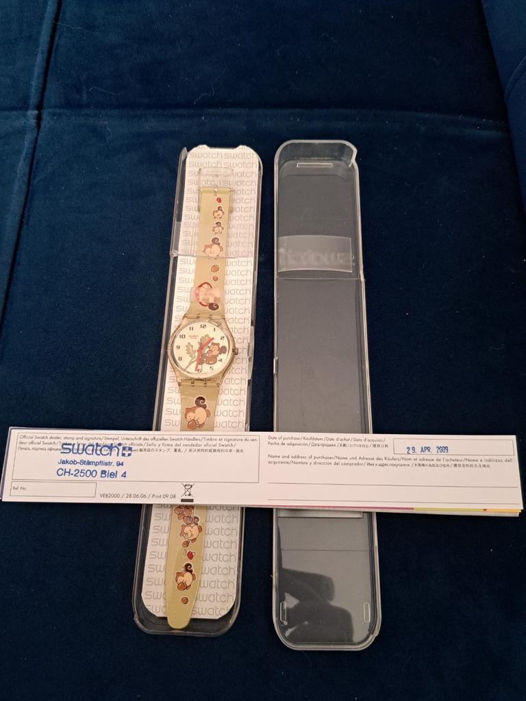 Swatch Lucky Monkey / Chinese New Year – compleet in doos, Sieraden, Tassen en Uiterlijk, Horloges | Dames, Zo goed als nieuw