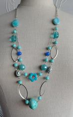 Statement handgemaakte zilver kleurig blauw ketting (2), Nieuw, Blauw, Zilver, Met hanger