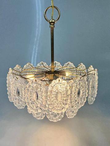 Vintage Kroonluchter, Messing Met Glazen Hangers, 1960's beschikbaar voor biedingen