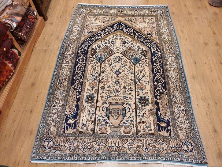 Vintage handgeknoopt perzisch tapijt ghom met zijde 245x152, Huis en Inrichting, Stoffering | Tapijten en Kleden, Gebruikt, 100 tot 150 cm