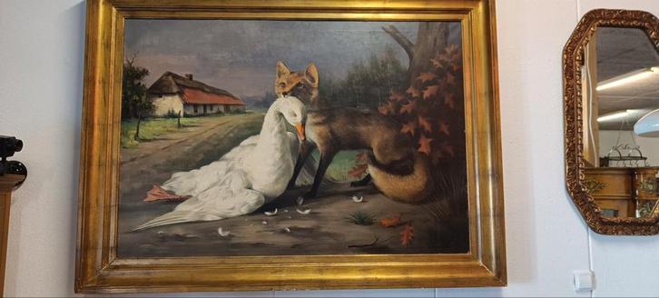 Schilderij: Vos met Gans, A. Waterschoot, Antiek en Kunst, Kunst | Schilderijen | Klassiek, Ophalen