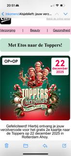 Toppers 2e kaartje kaartje gratis code voor 22-12-2005, Tickets en Kaartjes, Eén persoon