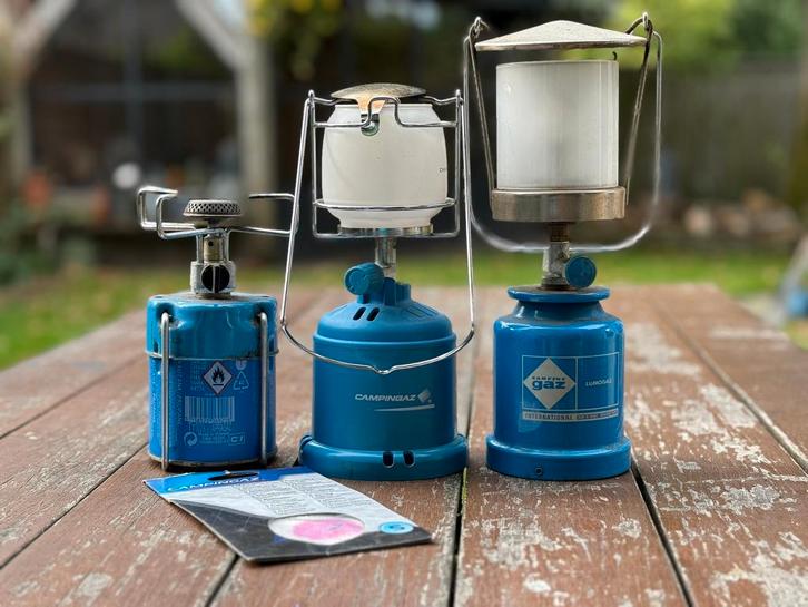 CampingGaz - 2x Gaslamp + 1x kookstel, Caravans en Kamperen, Kampeeraccessoires, Gebruikt, Ophalen