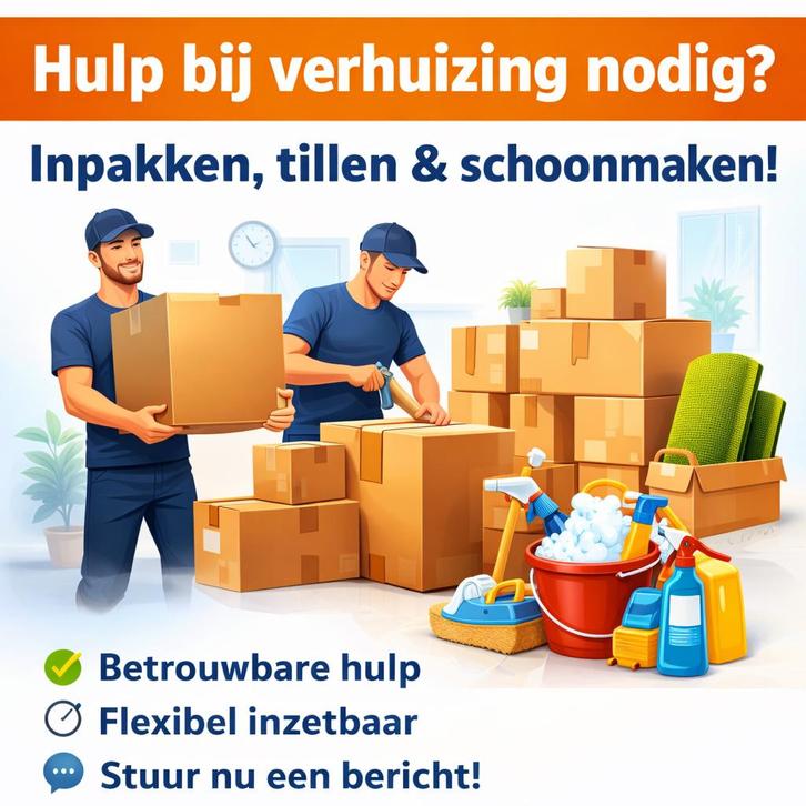 Hulp bij verhuizing nodig? Inpakken, tillen & schoonmaken!, Doe-het-zelf en Verbouw, Kratten en Dozen, Ophalen of Verzenden