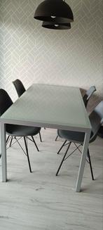 Eetkamer tafel glas/aluminium 150x80 cm, Ophalen, Gebruikt, 50 tot 100 cm, Glas