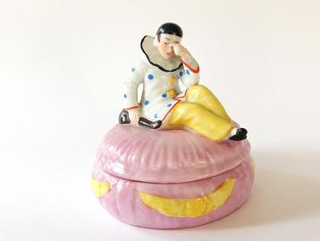 art deco dekseldoosje met pierrot/ clown juwelendoosje  beschikbaar voor biedingen