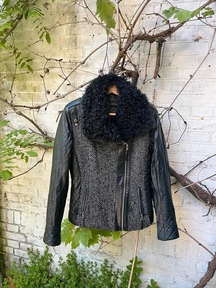 Leren Bomberjack met Lamswollen Kraag - Herfst/Winter, Kleding | Dames, Jassen | Zomer, Zo goed als nieuw, Maat 38/40 (M), Zwart