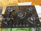 Pelgrim 5-pits inbouw gaskookplaat + wokbrander. Gas op glas, Ophalen, Gebruikt, Minder dan 85 cm, 60 cm of meer