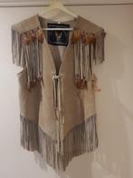 Afghaanse leren/ suède fringe gilet western/boho, Ophalen of Verzenden, Zo goed als nieuw, Maat 42/44 (L), Beige