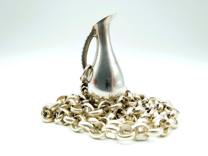 Zilveren jasseronketting met zilveren kan hanger, 63 cm., Sieraden, Tassen en Uiterlijk, Antieke sieraden, Hanger, Zilver, Verzenden