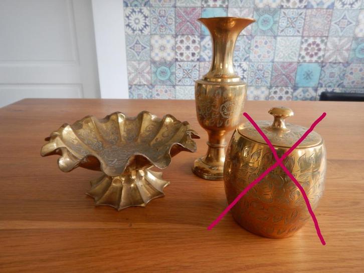 Set 2 verschillende Aftabe Voorwerpen India Bedrukt Patroon, Antiek en Kunst, Antiek | Koper en Brons, Koper, Ophalen of Verzenden