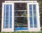 Hardhouten kozijn met openslaande tuindeuren en zijlichten, 215 cm of meer, Glas, Gebruikt, 120 cm of meer