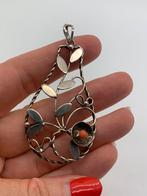 X468 Prachtige zilveren hanger bloedkoraal, Sieraden, Tassen en Uiterlijk, Antieke sieraden, Ophalen of Verzenden, Zilver, Hanger