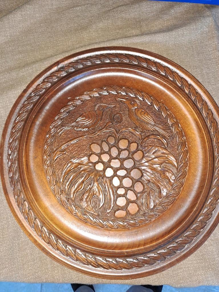 Ovale Houten Decoratie Schaal met Vogel Design jaren 60,70., Ophalen of Verzenden, Gebruikt, Ovaal, Hout