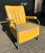 Geel leren fauteuil stoel, Huis en Inrichting, Fauteuils, Ophalen, Gebruikt, Vintage, Leer