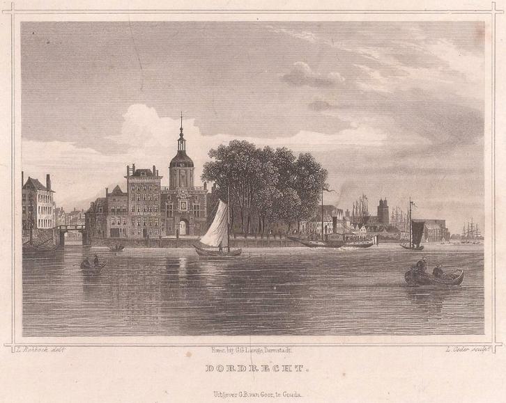 Gezicht op Dordrecht en Groothoofd 1858 Staalgravure Terwe, Antiek en Kunst, Kunst | Etsen en Gravures, Ophalen of Verzenden