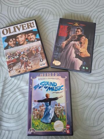 3 DVD’s musicalfilm: Oliver, West Side Story, Sound of Music beschikbaar voor biedingen