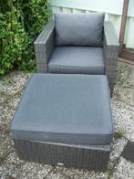 Lounge Set - Tuinset Grijs - Stoel en Tafel/Hocker Kussens, Zo goed als nieuw, Loungeset, Wicker, Hocker